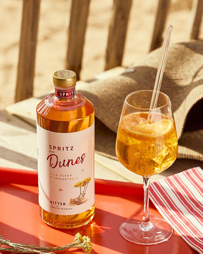 Bouteille de Spritz des Dunes, bitter français a la fleur d'immortelle